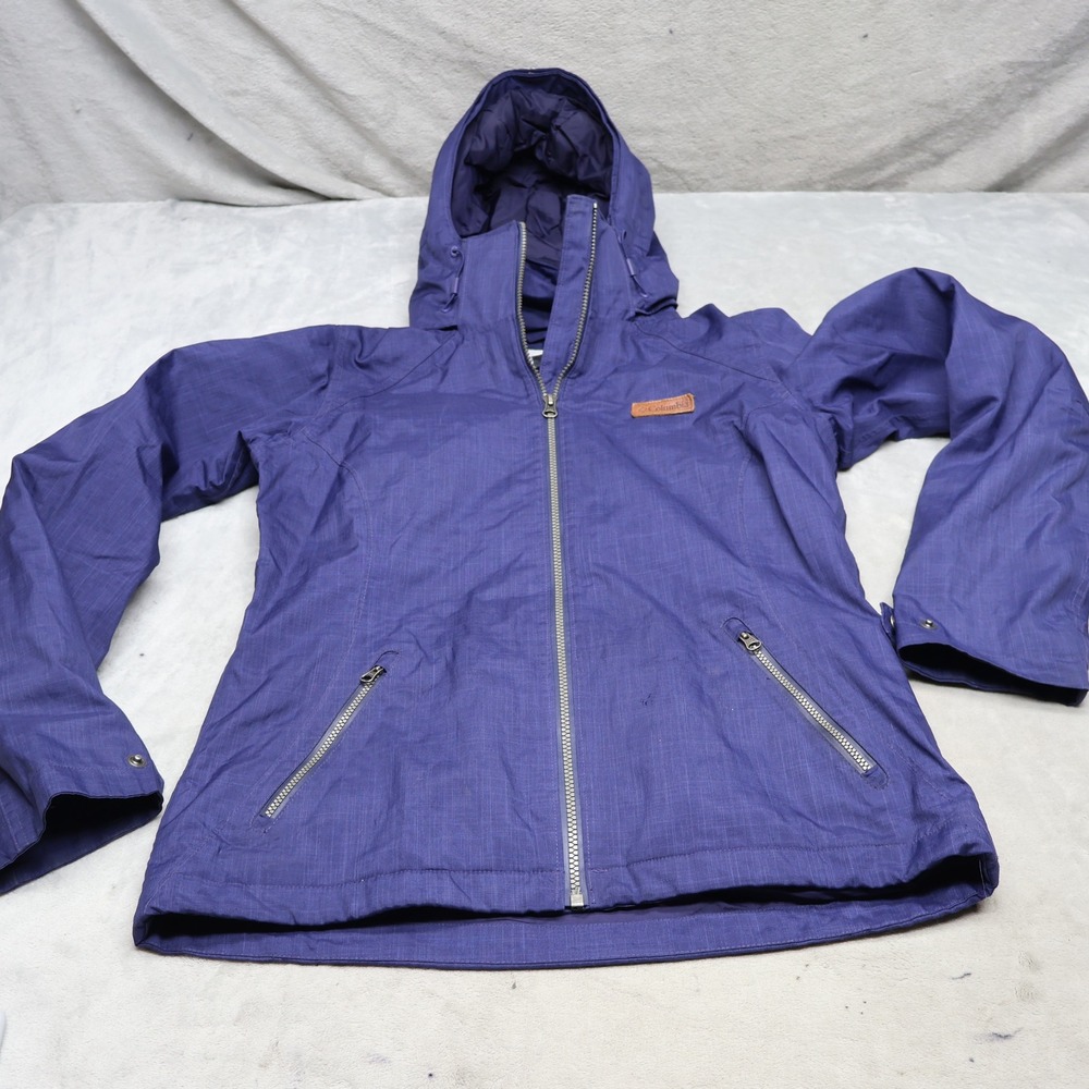 Columbia Jacket Womens XS Blue Crosshatch Insulated Hooded Ski Snow 3in1 Shell